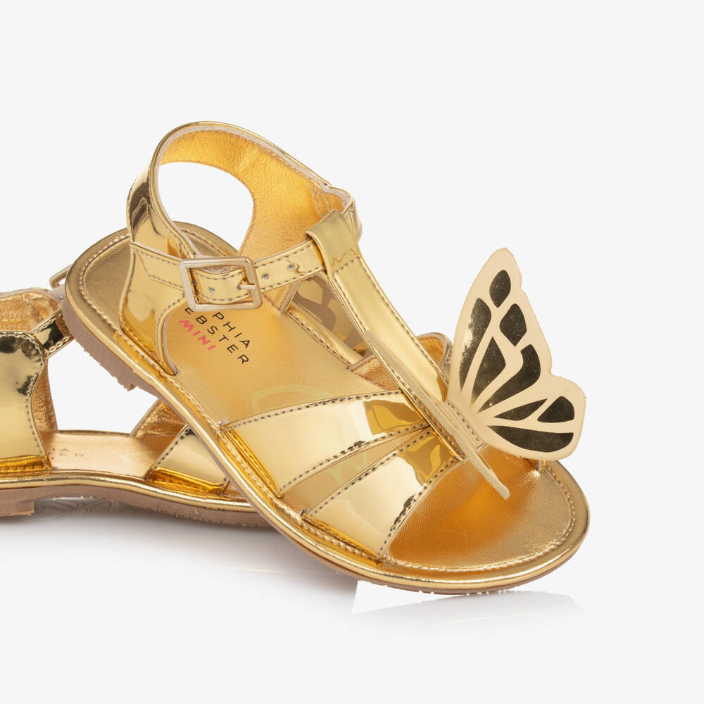 Sophia Webster Mini-صنادل ذهبية متلألئة للبنات | Childrensalon Outlet