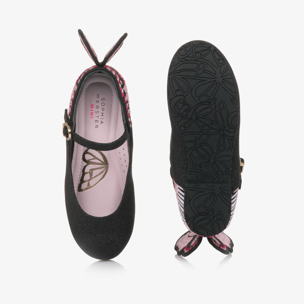Sophia Webster Mini-Girls Shimmery Black Leather Chiara Shoes | Childrensalon Outlet