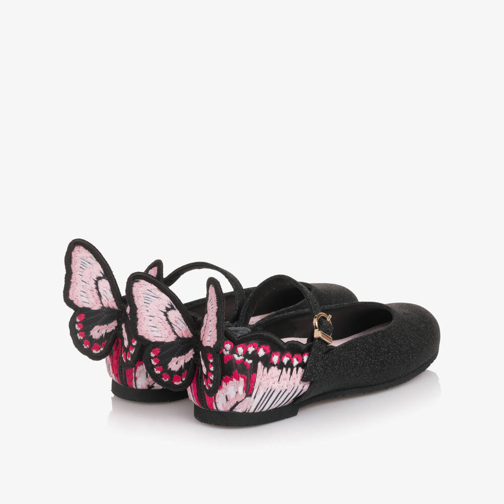 Sophia Webster Mini-Girls Shimmery Black Leather Chiara Shoes | Childrensalon Outlet