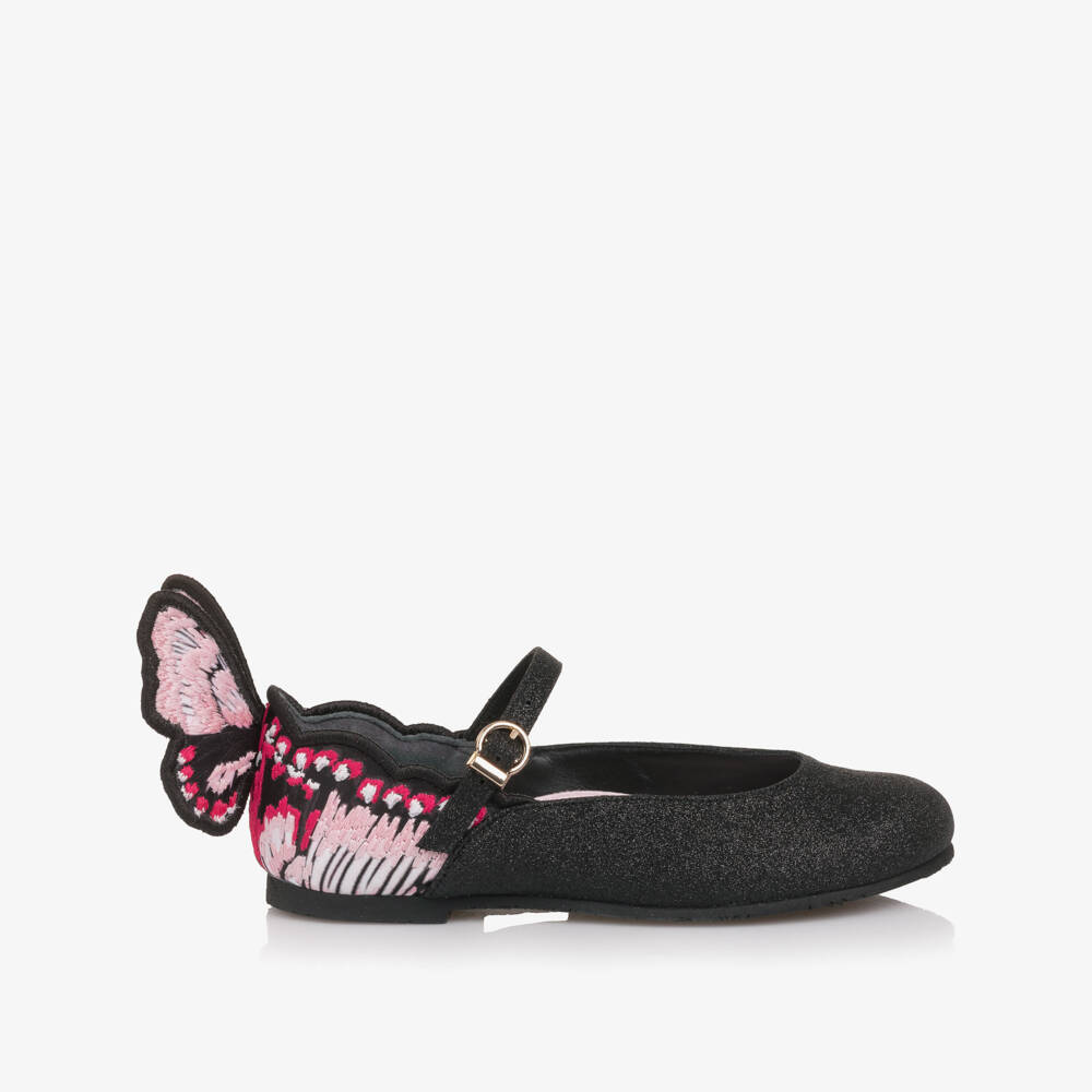 Sophia Webster Mini-Girls Shimmery Black Leather Chiara Shoes | Childrensalon Outlet