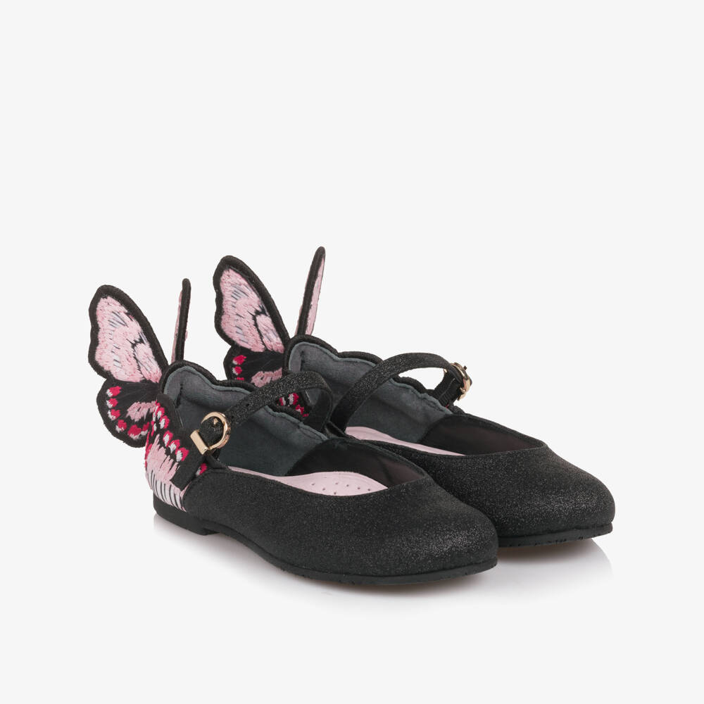 Sophia Webster Mini-Girls Shimmery Black Leather Chiara Shoes | Childrensalon Outlet