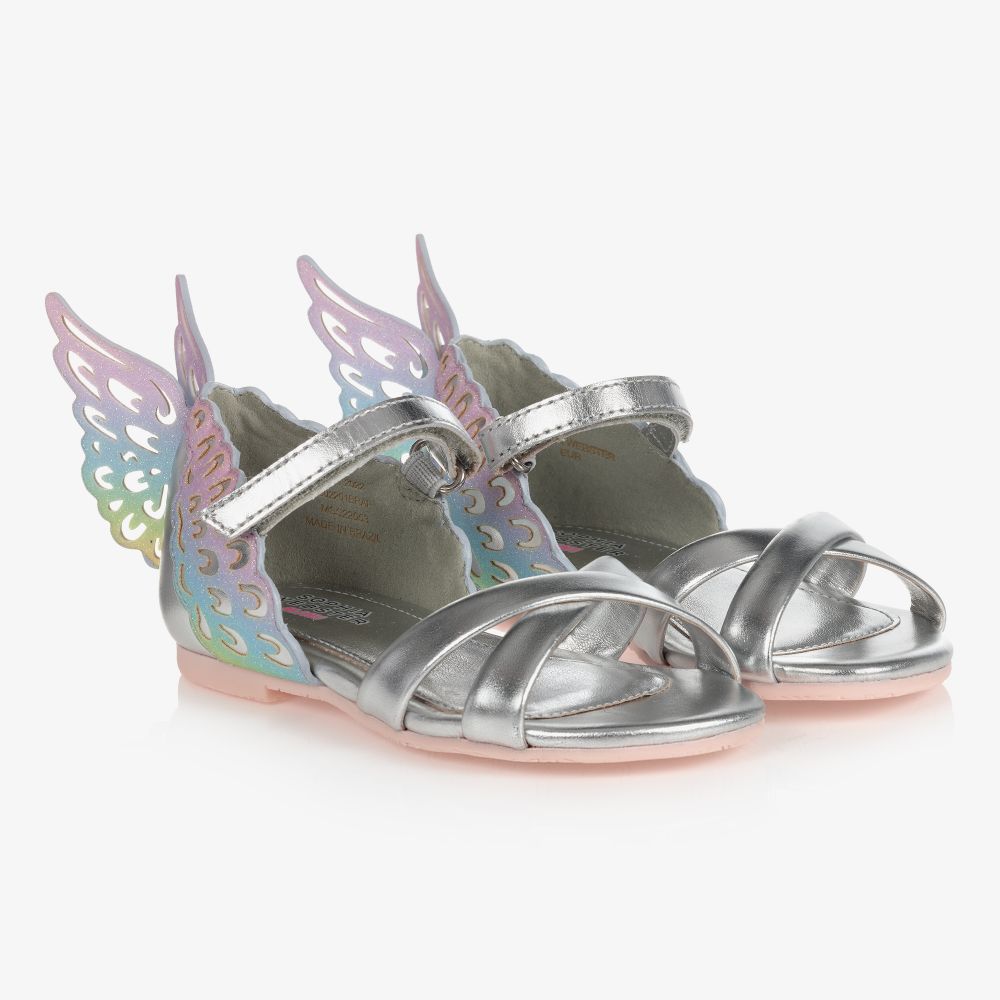 Sophia Webster Mini - Серебристые сандалии с бабочками для девочек | Childrensalon