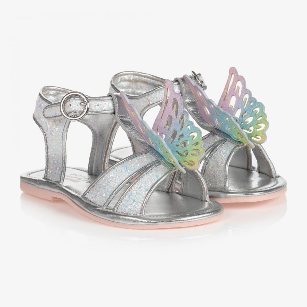 Sophia Webster Mini - Серебристые сандалии с блестками для девочек | Childrensalon