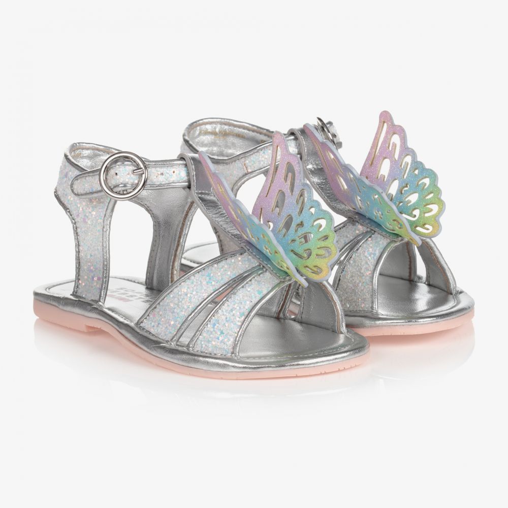 Sophia Webster Mini - Silberne Sandalen mit Glitzer (M) | Childrensalon