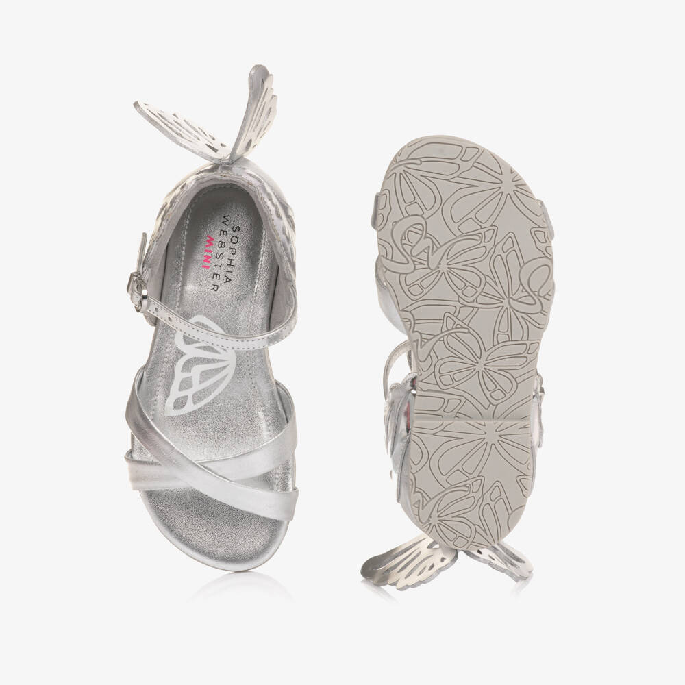 Sophia Webster Mini-Girls Silver Leather Butterfly Sandals | Childrensalon Outlet