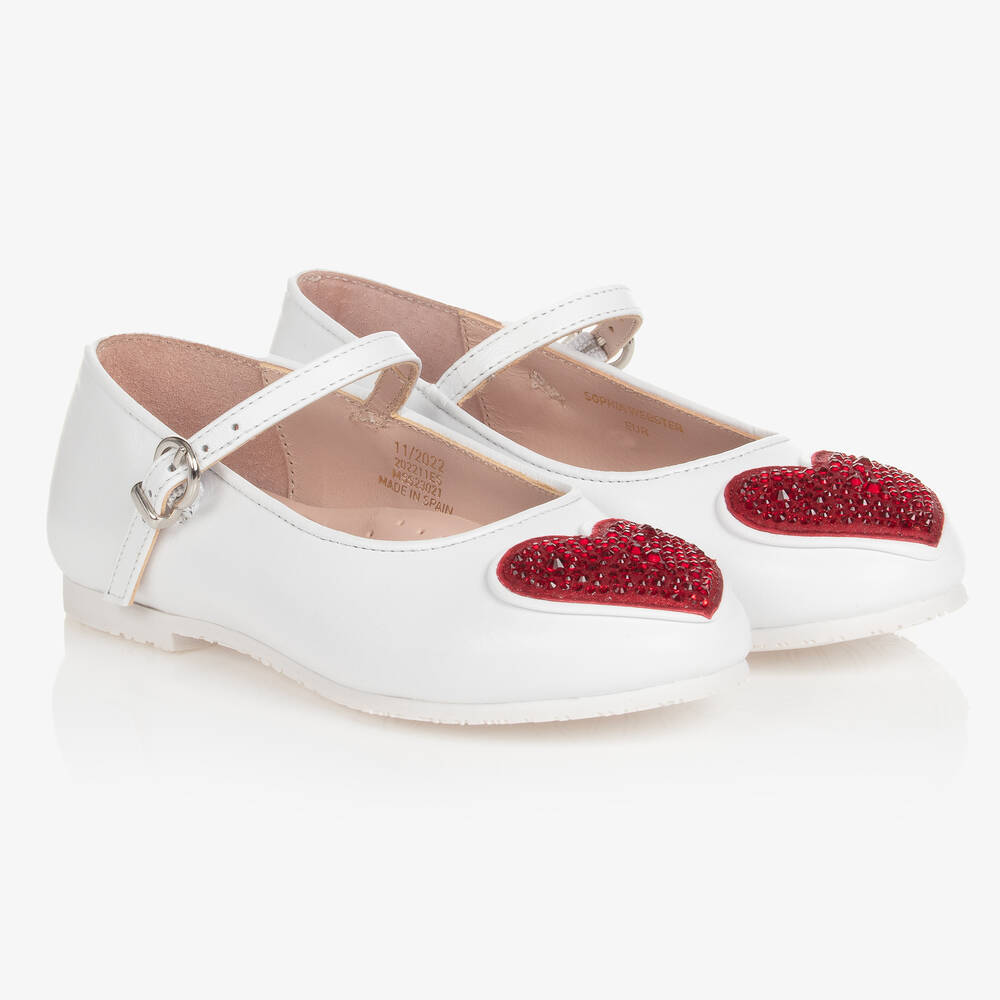 Sophia Webster Mini - حذاء باليرينا جلد لون أبيض للبنات | Childrensalon