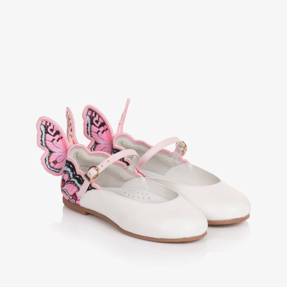Sophia Webster Mini-Girls White Leather & Pink Butterfly Bar Shoes | Childrensalon Outlet