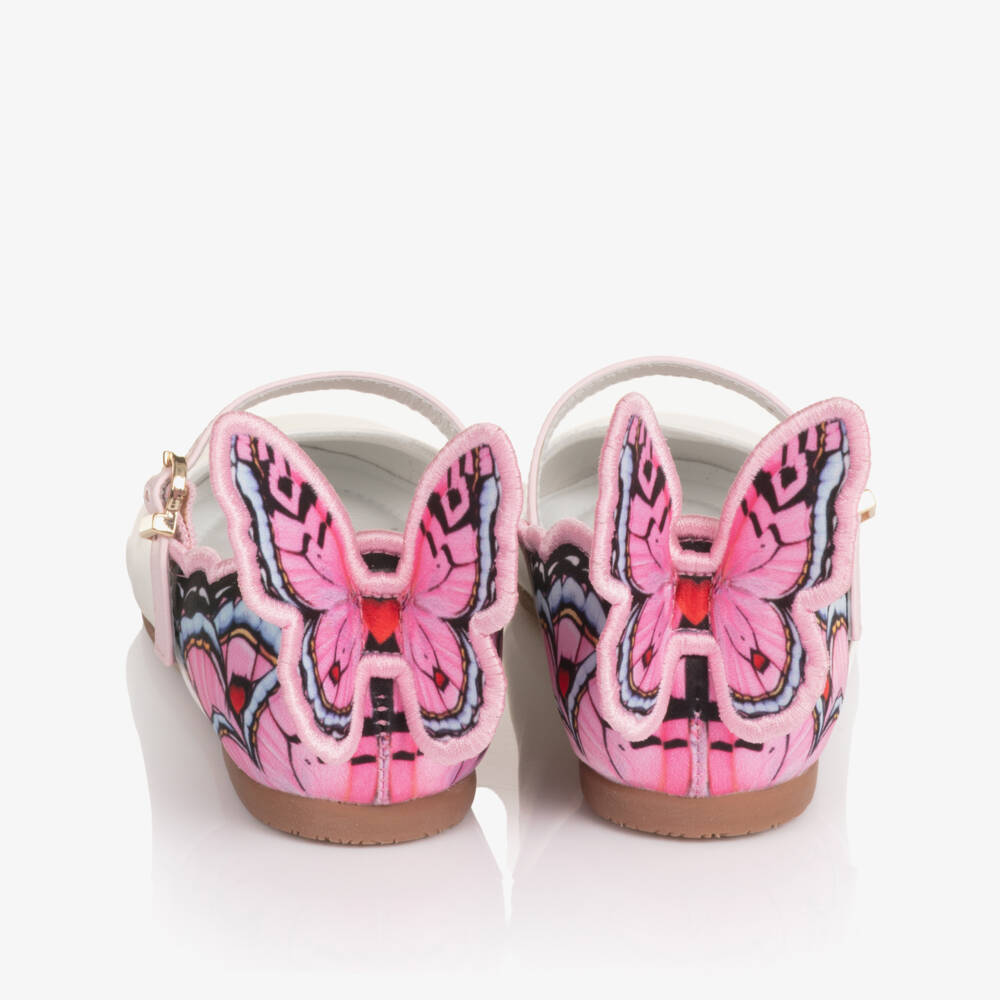 Sophia Webster Mini-Girls White Leather & Pink Butterfly Bar Shoes | Childrensalon Outlet