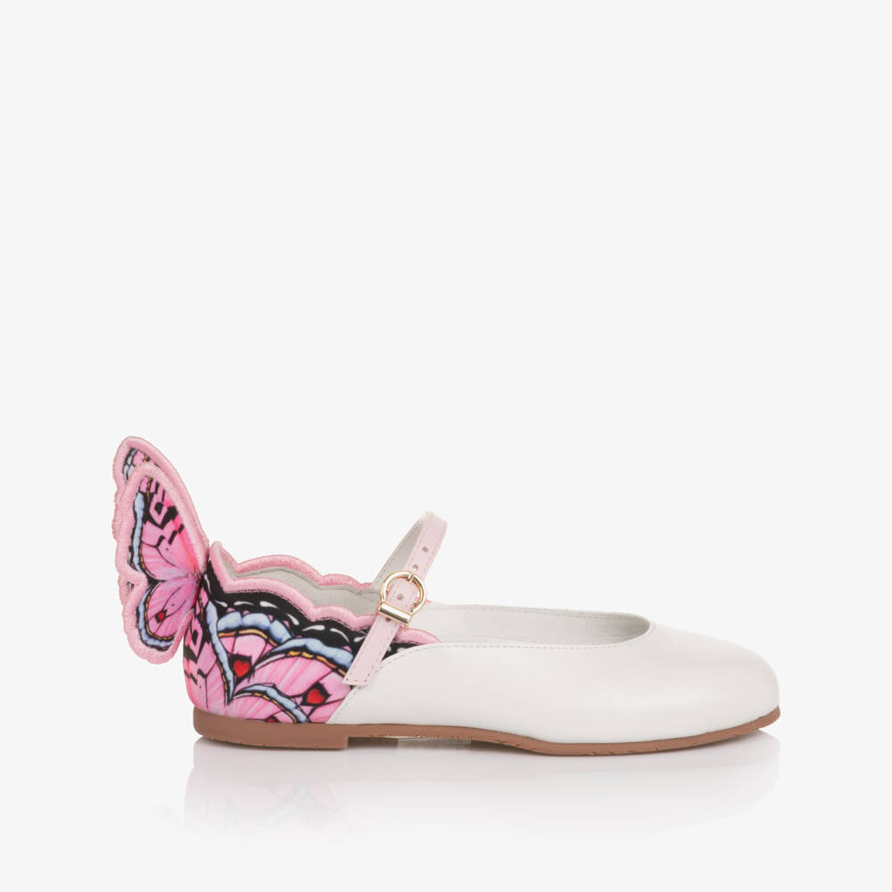 Sophia Webster Mini-Girls White Leather & Pink Butterfly Bar Shoes | Childrensalon Outlet