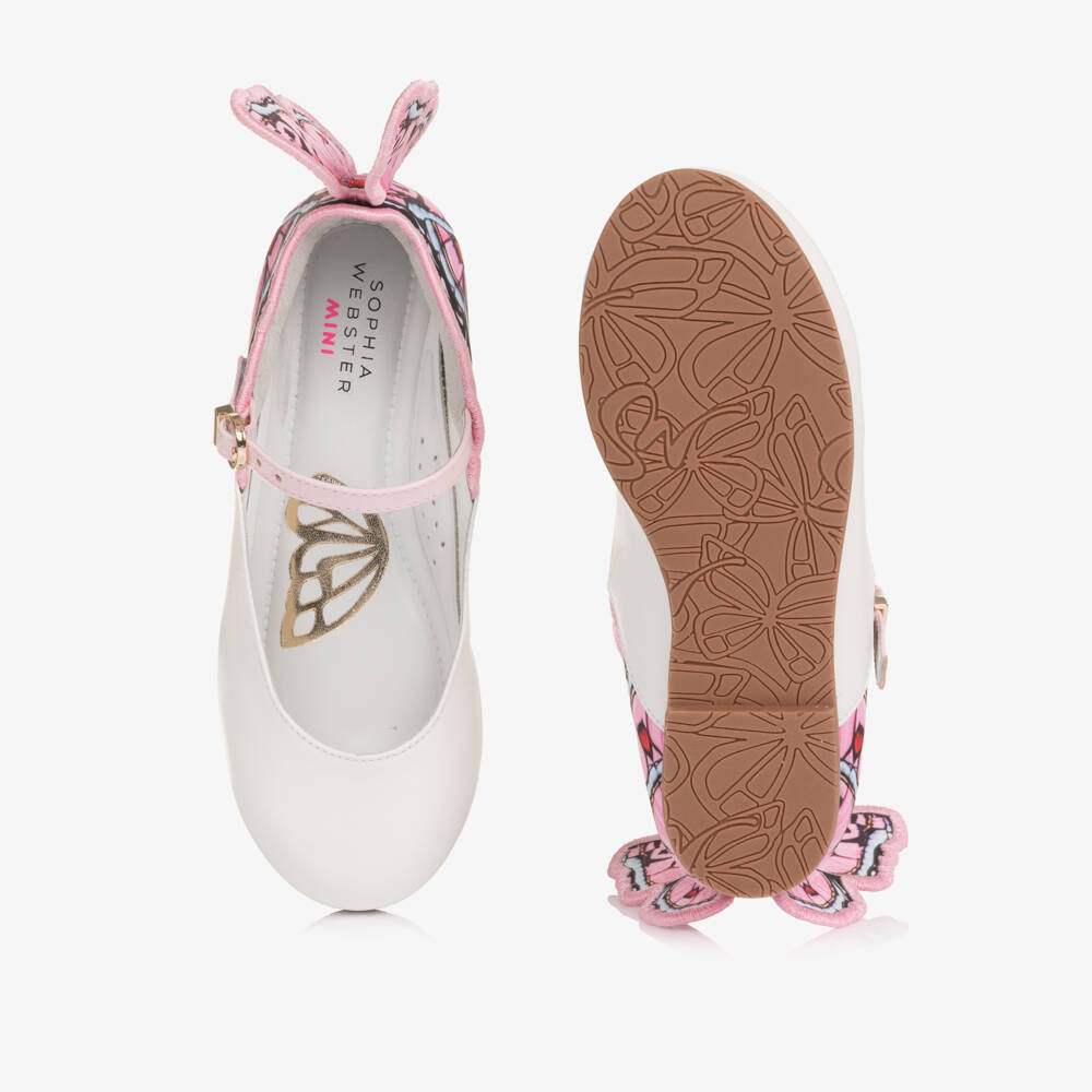 Sophia Webster Mini-Girls White Leather & Pink Butterfly Bar Shoes | Childrensalon Outlet