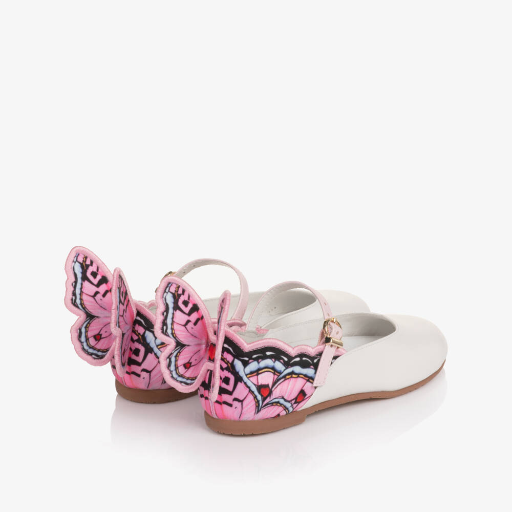Sophia Webster Mini-Girls White Leather & Pink Butterfly Bar Shoes | Childrensalon Outlet