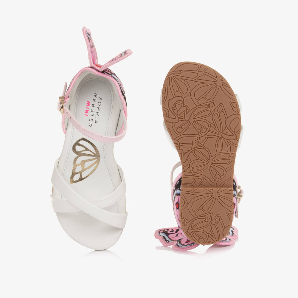 Sophia Webster Mini-Girls White Leather & Pink Butterfly Sandals | Childrensalon Outlet