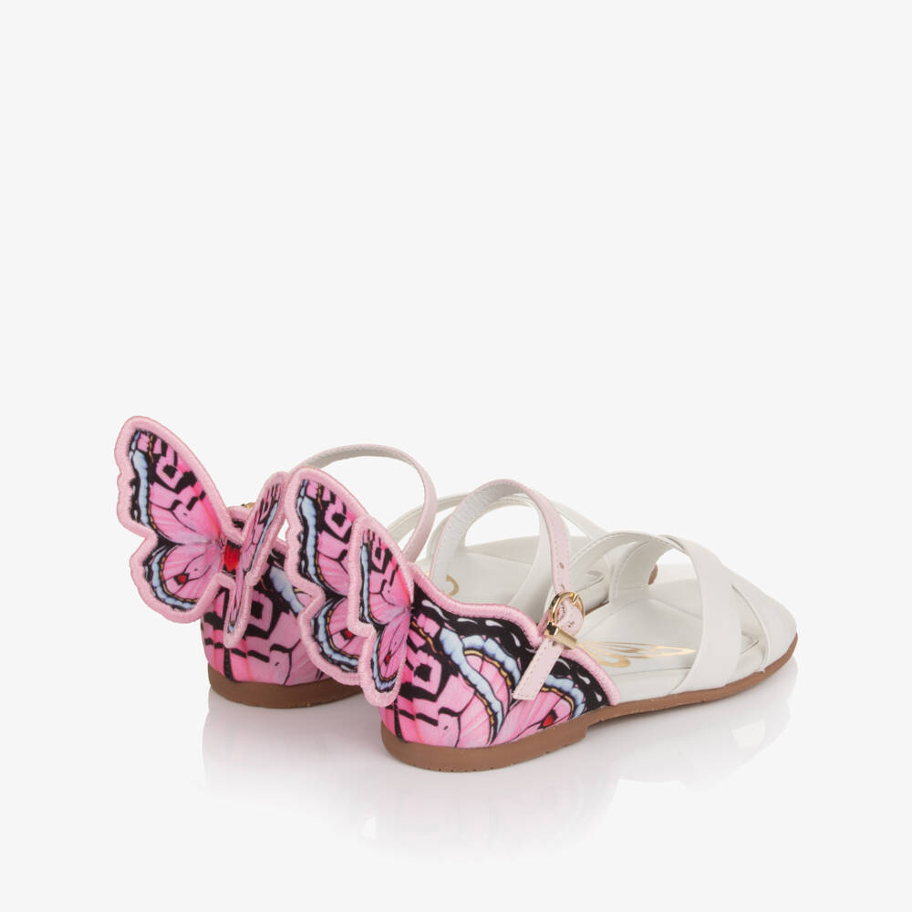 Sophia Webster Mini-Girls White Leather & Pink Butterfly Sandals | Childrensalon Outlet