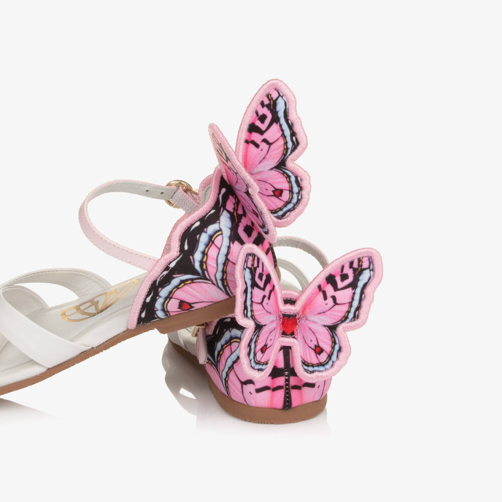 Sophia Webster Mini-Girls White Leather & Pink Butterfly Sandals | Childrensalon Outlet