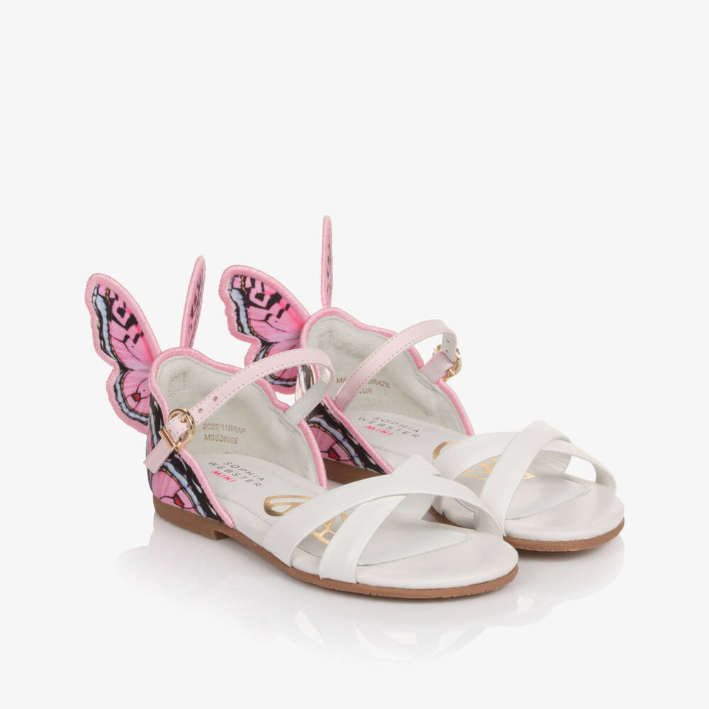Sophia Webster Mini-Girls White Leather & Pink Butterfly Sandals | Childrensalon Outlet