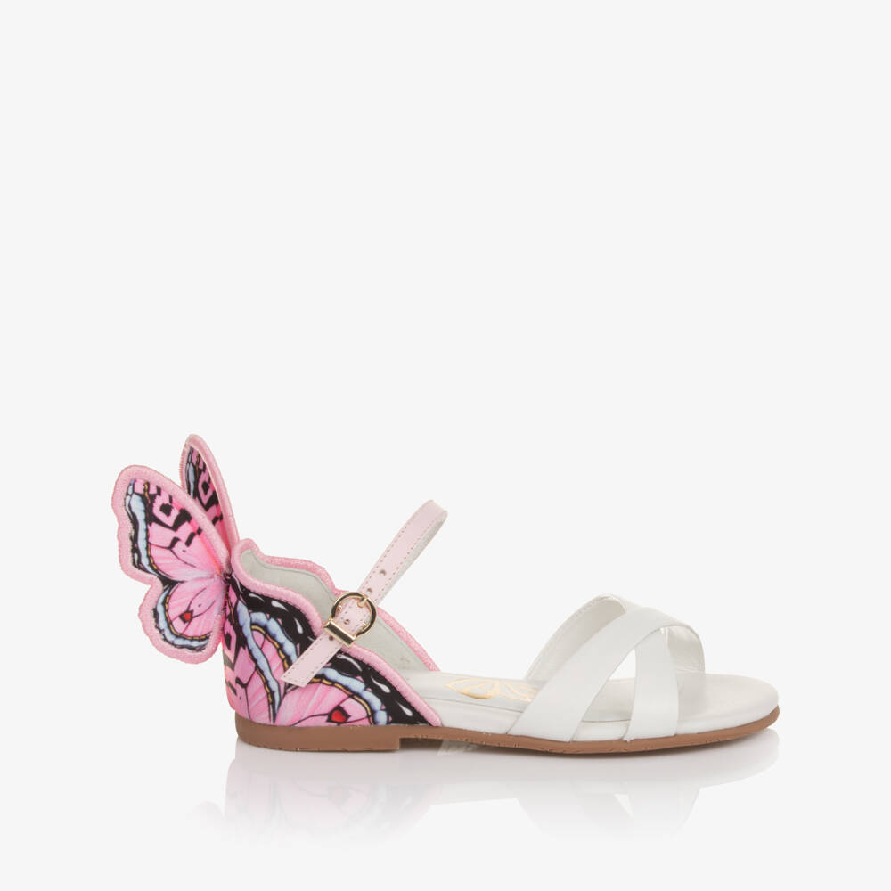 Sophia Webster Mini-Girls White Leather & Pink Butterfly Sandals | Childrensalon Outlet