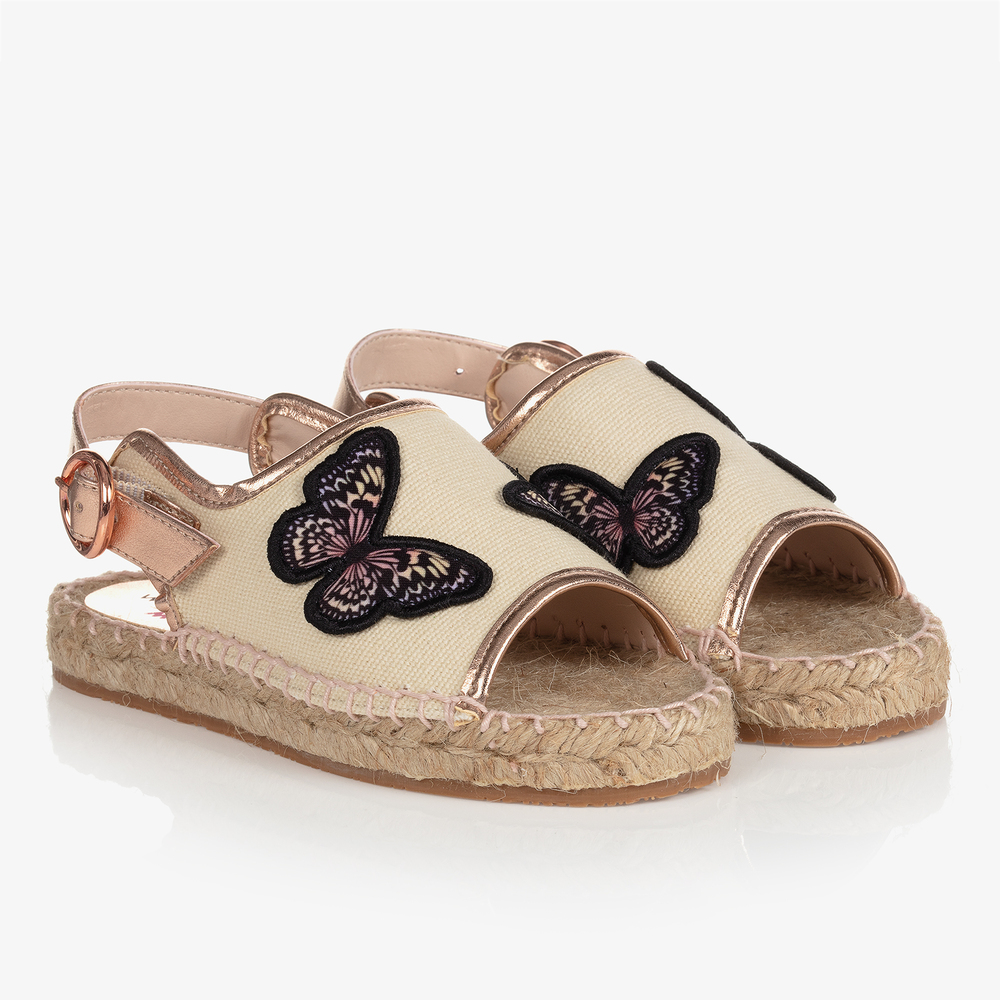 Sophia Webster Mini - Ivory & Gold Espadrille Sandals | Childrensalon