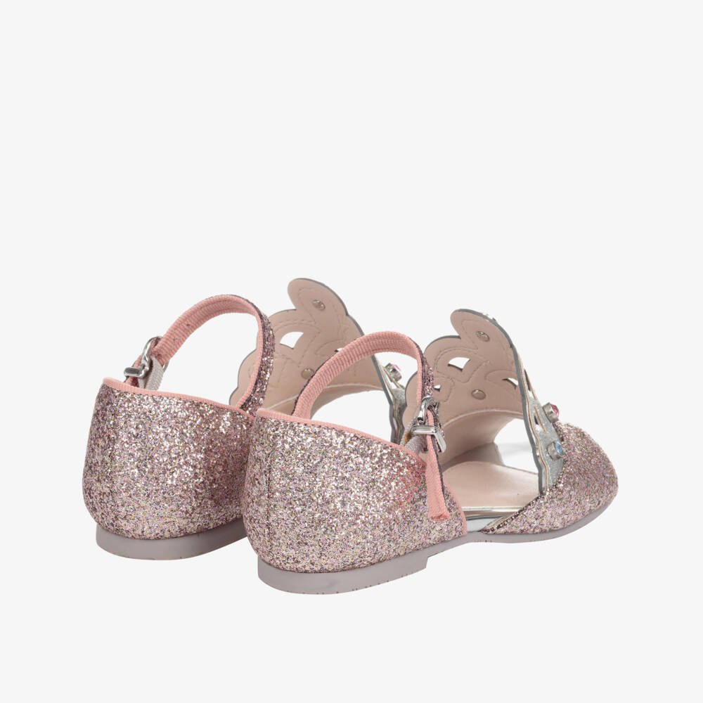 Sophia Webster Mini-Pink Glitter Leather Sandals | Childrensalon Outlet