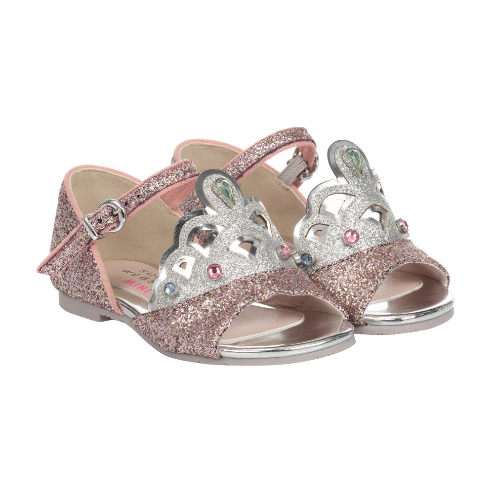Sophia Webster Mini - Pink Glitter Leather Sandals | Childrensalon