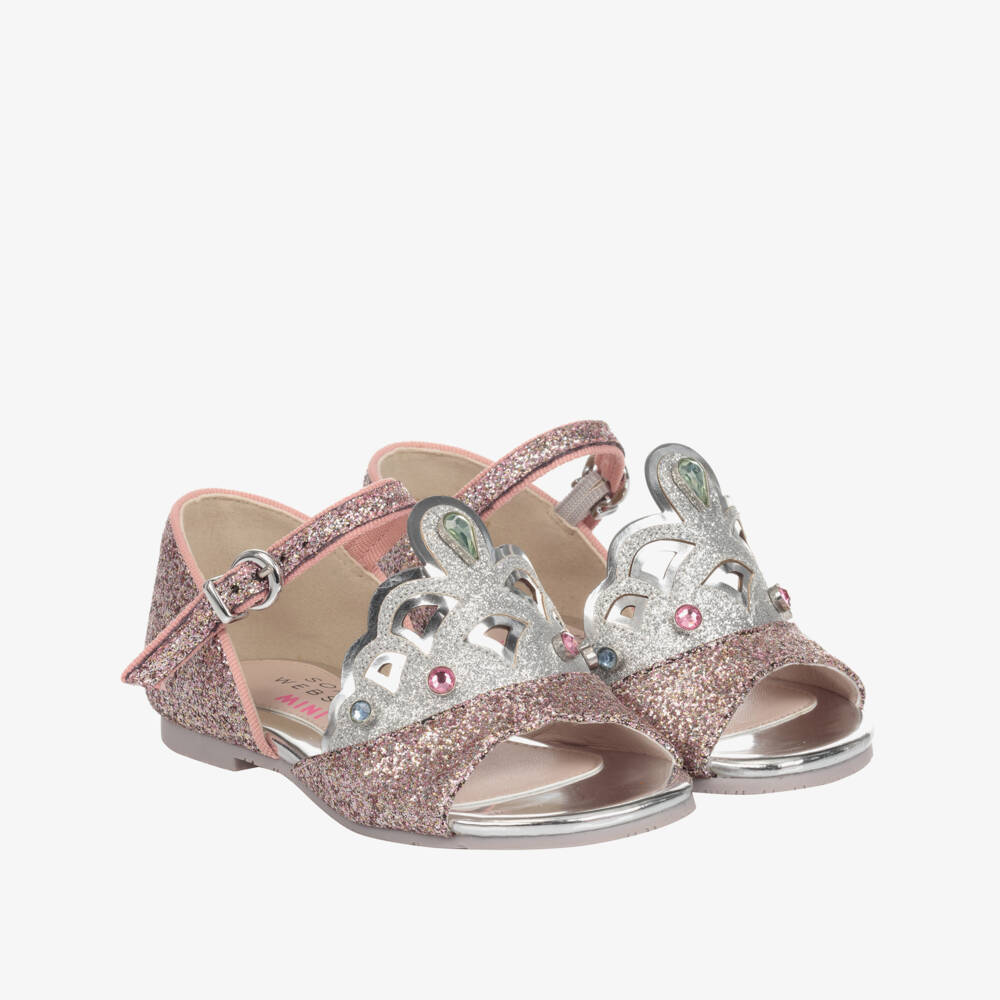 Sophia Webster Mini-Pink Glitter Leather Sandals | Childrensalon Outlet