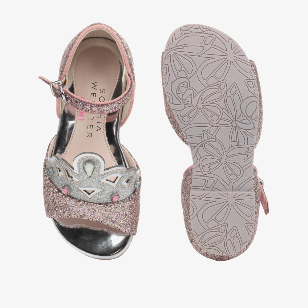 Sophia Webster Mini-Pink Glitter Leather Sandals | Childrensalon Outlet