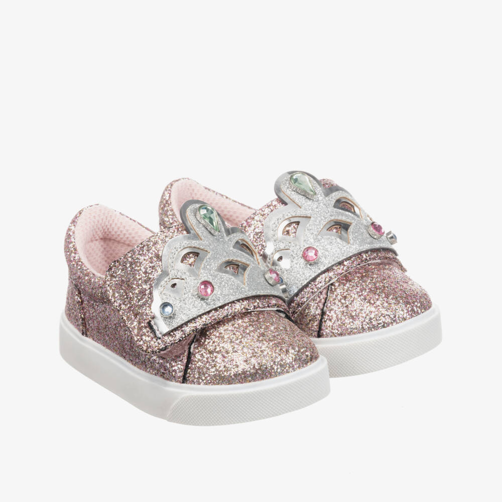 Sophia Webster Mini-Pink Glitter Slip-On Trainers | Childrensalon Outlet