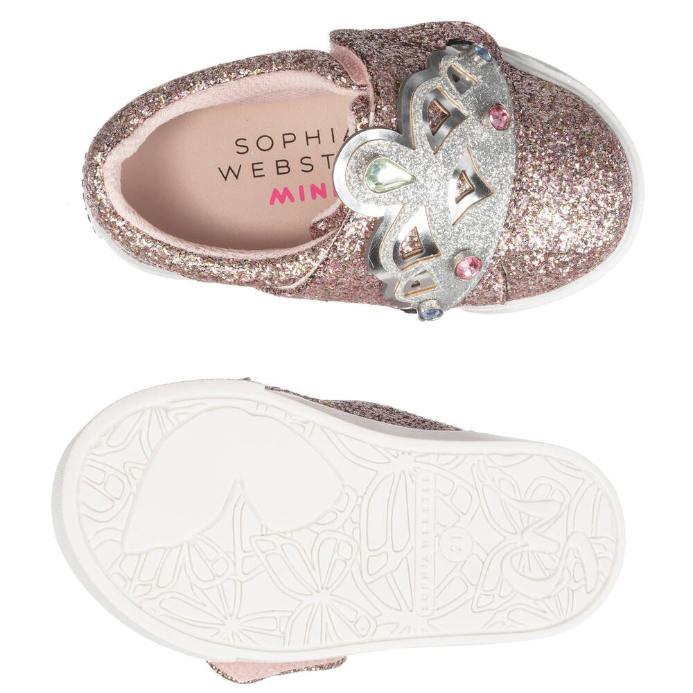 Sophia Webster Mini Pink Glitter Slip On Trainers