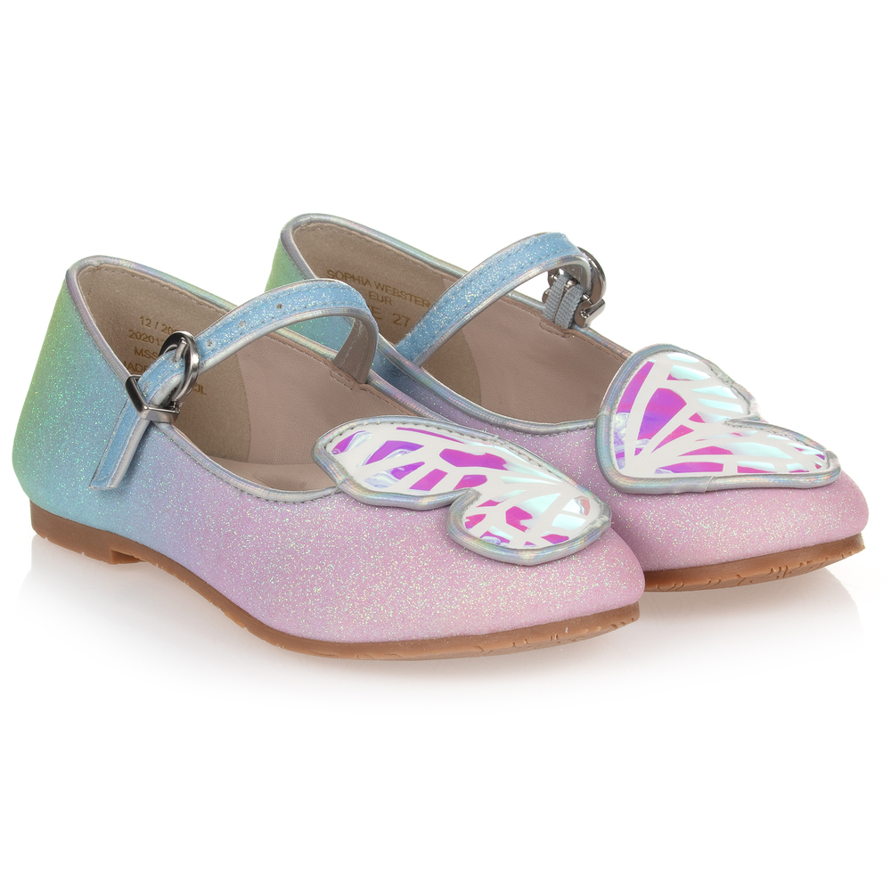 Sophia Webster Mini - Розовые туфли с блестками и декоративными бабочками | Childrensalon