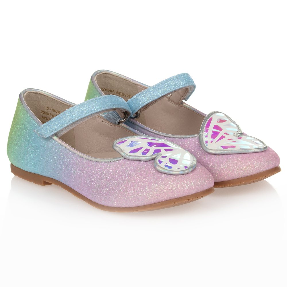 Sophia Webster Mini - Розовые туфли с блестками и декоративными бабочками | Childrensalon