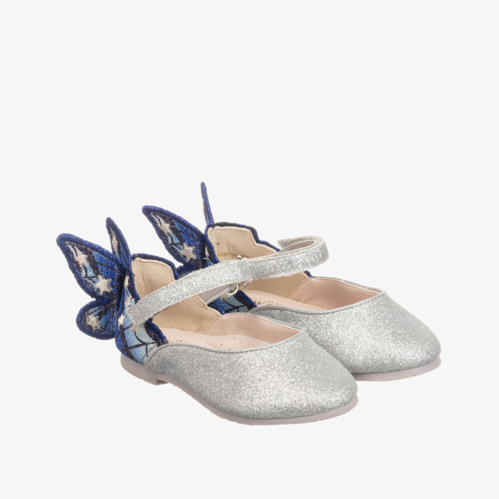 Sophia Webster Mini-Silver & Blue Glitter Shoes  | Childrensalon Outlet