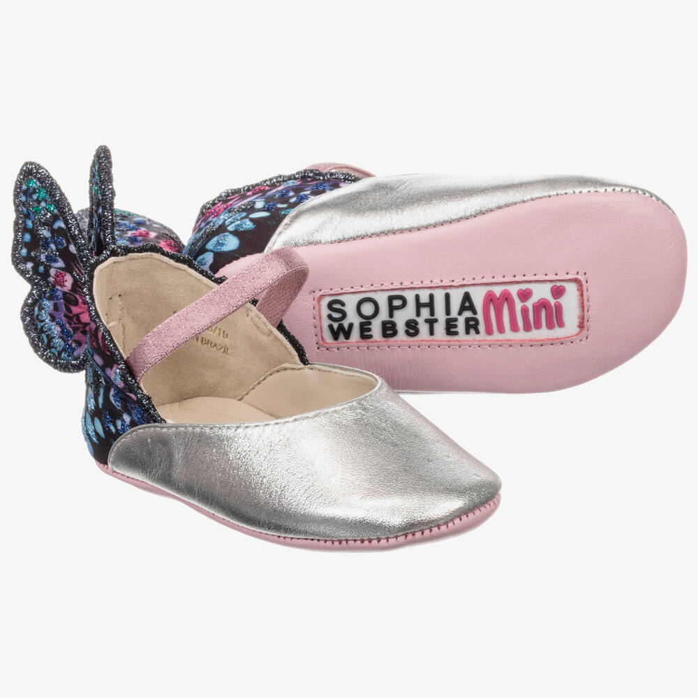 Sophia Webster Mini - حذاء جلد لون فضّي لمرحلة ما قبل المشي  | Childrensalon
