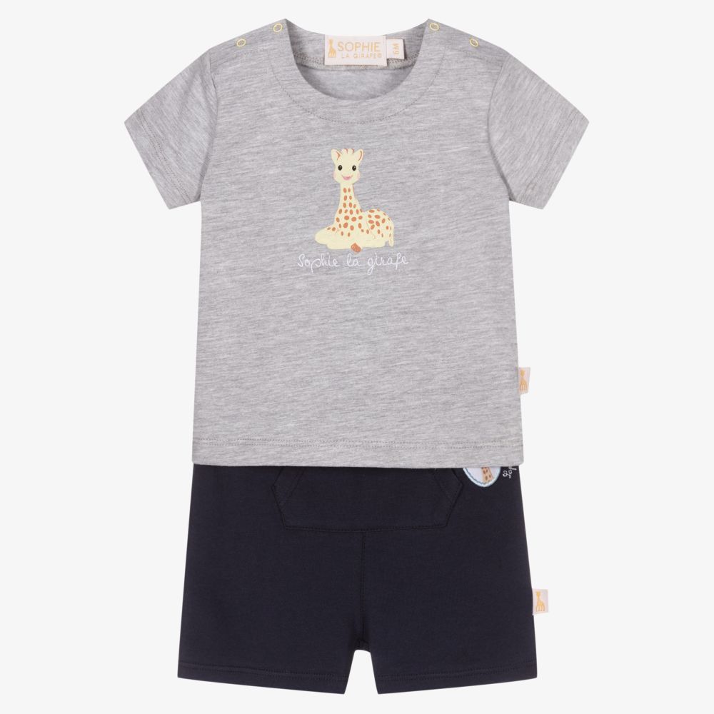 Sophie la Girafe - Baby Grey & Blue Shorts Set | Childrensalon