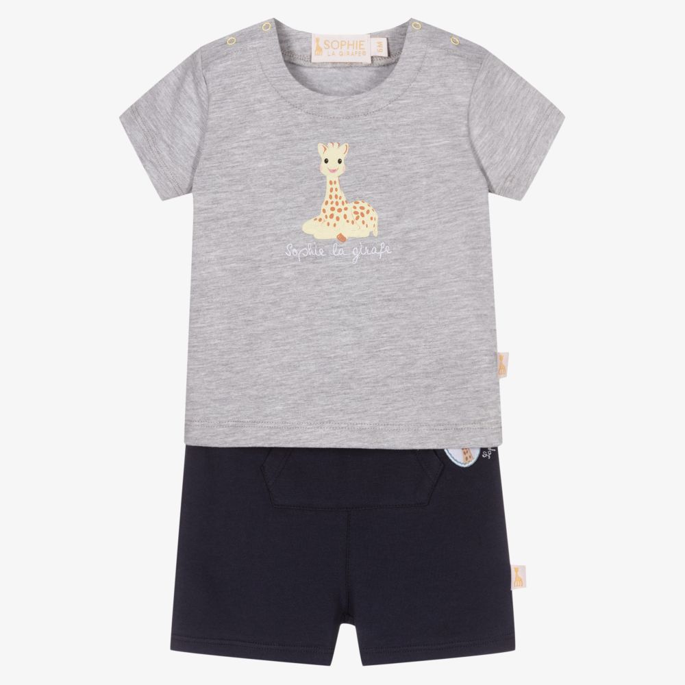 Sophie la Girafe-طقم شورت قطن جيرسي لون رمادي وكحلي للأطفال | Childrensalon Outlet