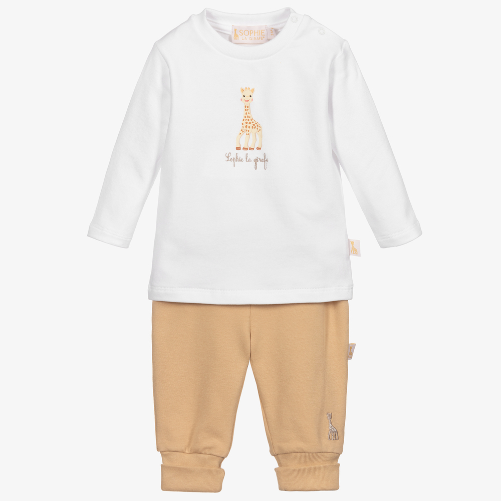 Sophie la Girafe - Baby White & Beige Trouser Set | Childrensalon