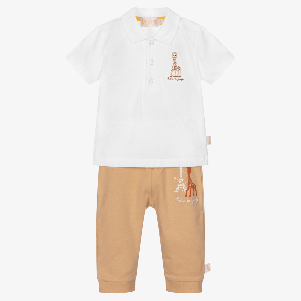 Sophie la Girafe - Baby White & Beige Trouser Set | Childrensalon