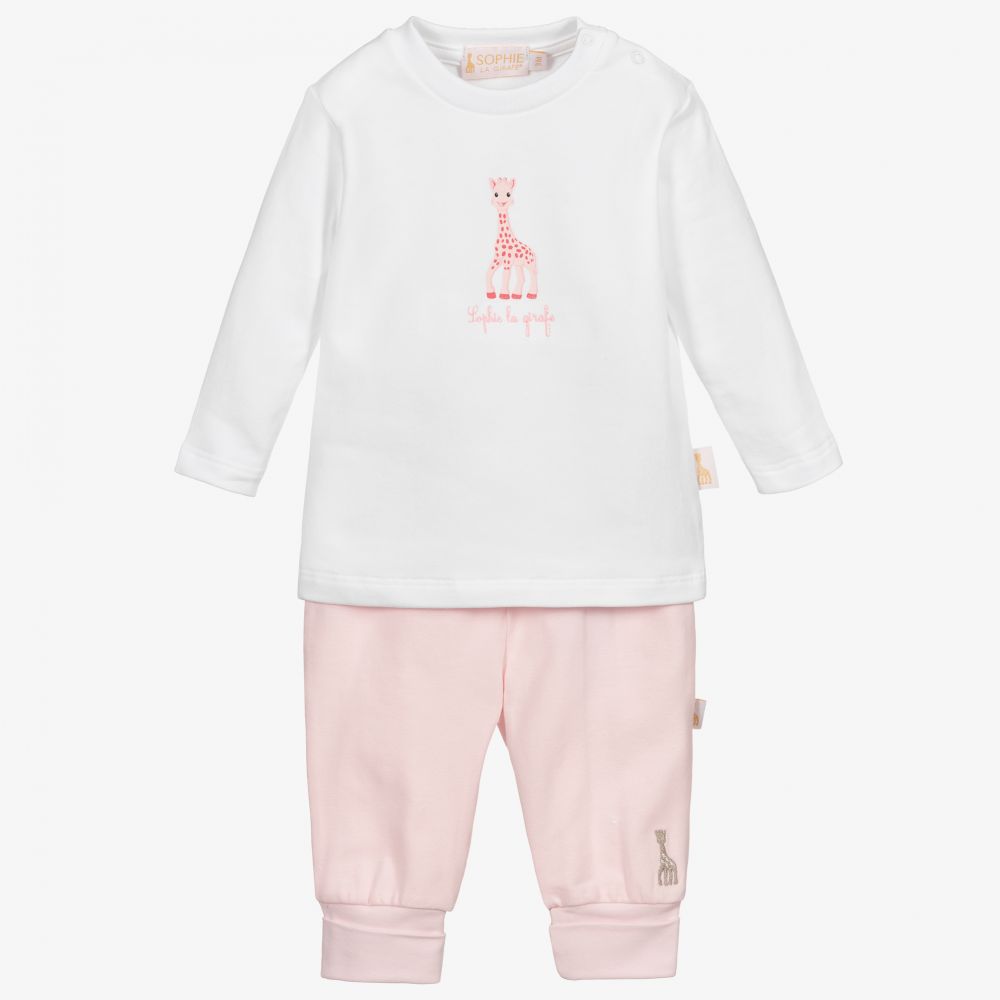 Sophie la Girafe - Baby White & Pink Trouser Set | Childrensalon