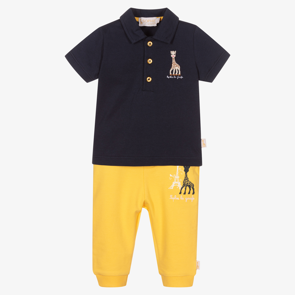 Sophie la Girafe - Синяя футболка и желтые штанишки для малышей | Childrensalon