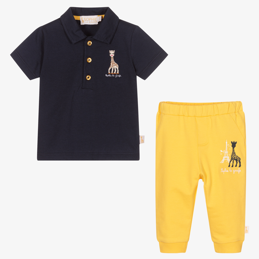 Sophie la Girafe-Синяя футболка и желтые штанишки для малышей | Childrensalon Outlet