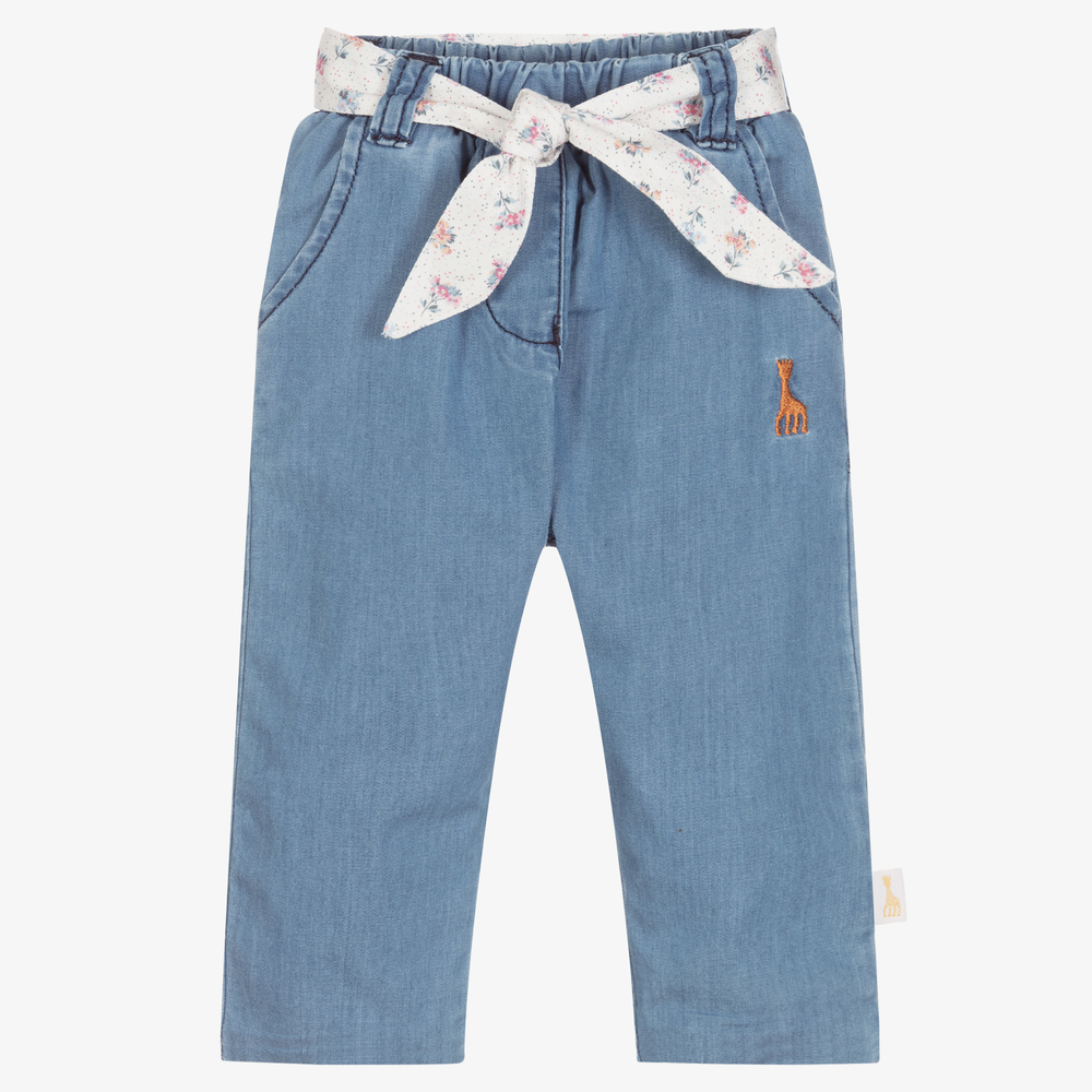 Sophie la Girafe-Blue Chambray Baby Trousers | Childrensalon Outlet