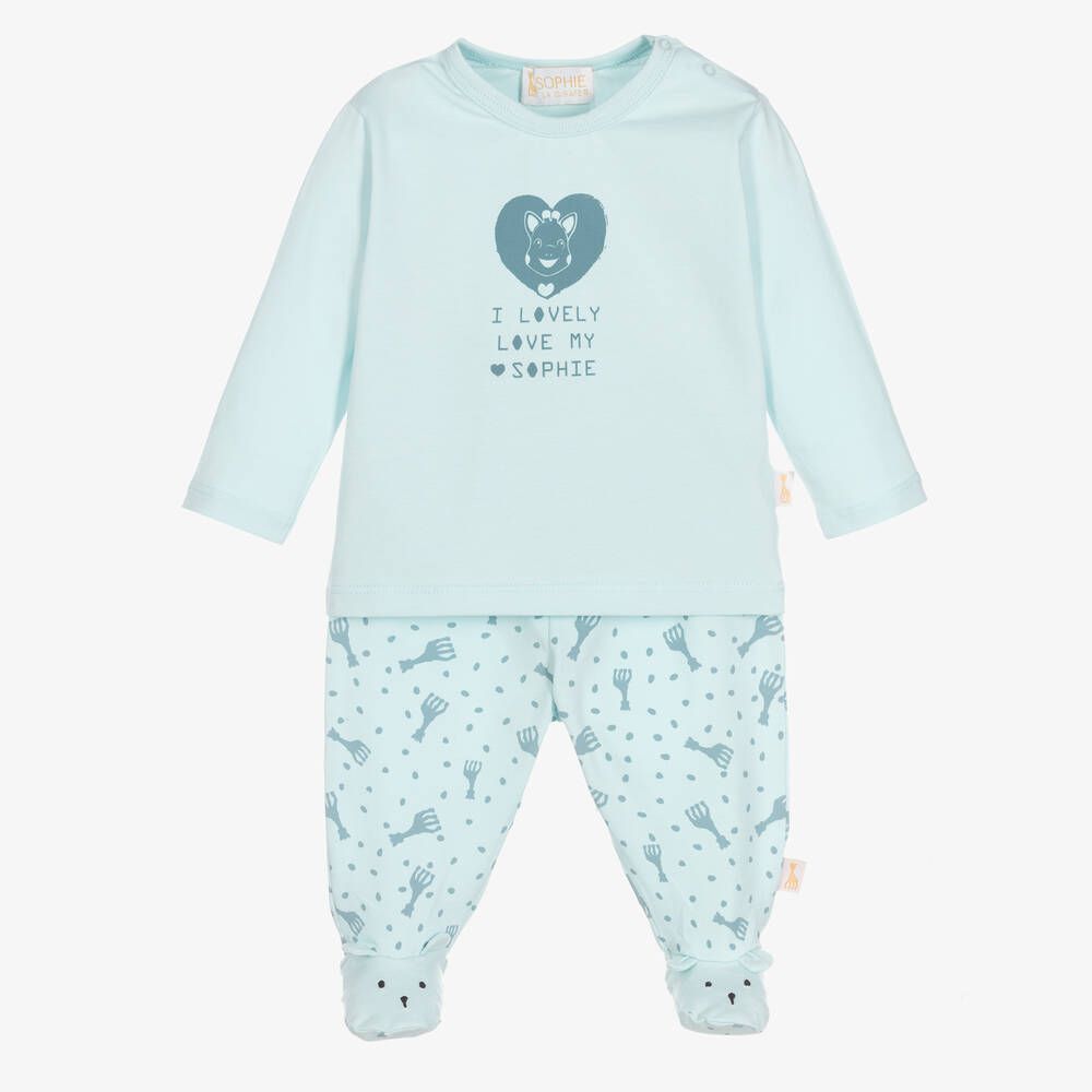 Sophie la Girafe - Blue Cotton 2 Piece Babygrow | Childrensalon