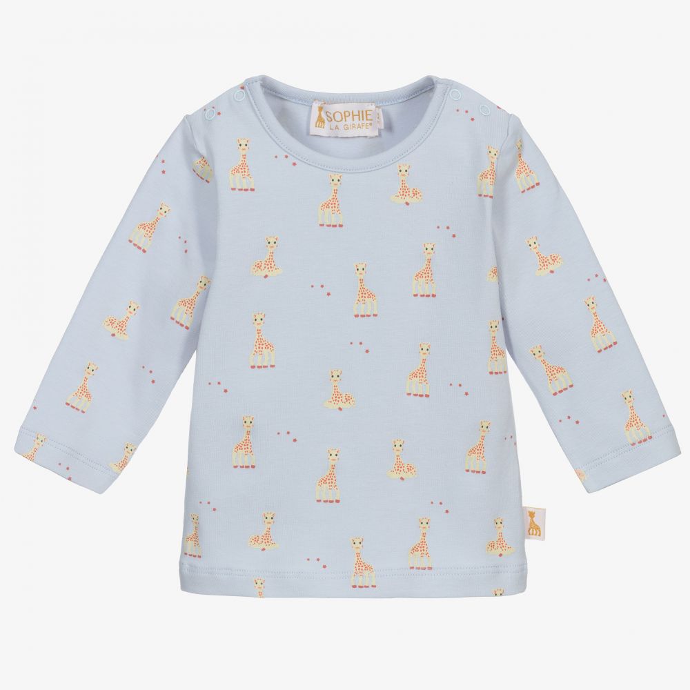 Sophie la Girafe - Blaues Baumwolltoberteil mit Giraffen-Print | Childrensalon