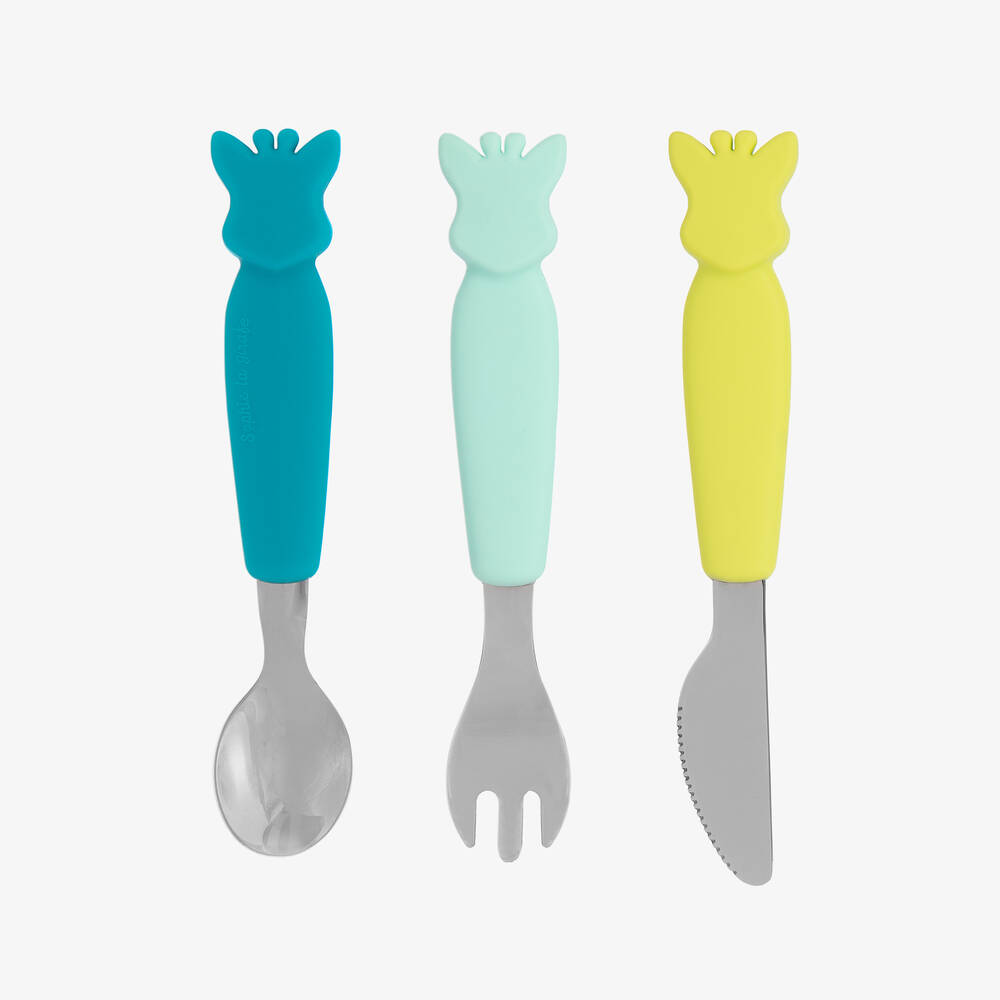 Sophie la Girafe-Blue & Green Cutlery Set | Childrensalon Outlet