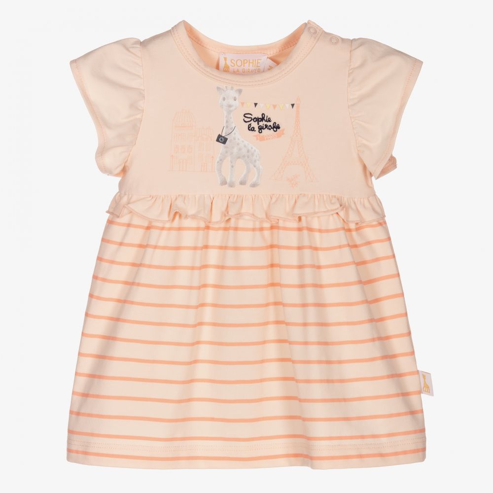 Sophie la Girafe - Korallenrosa Kleid mit Giraffe | Childrensalon