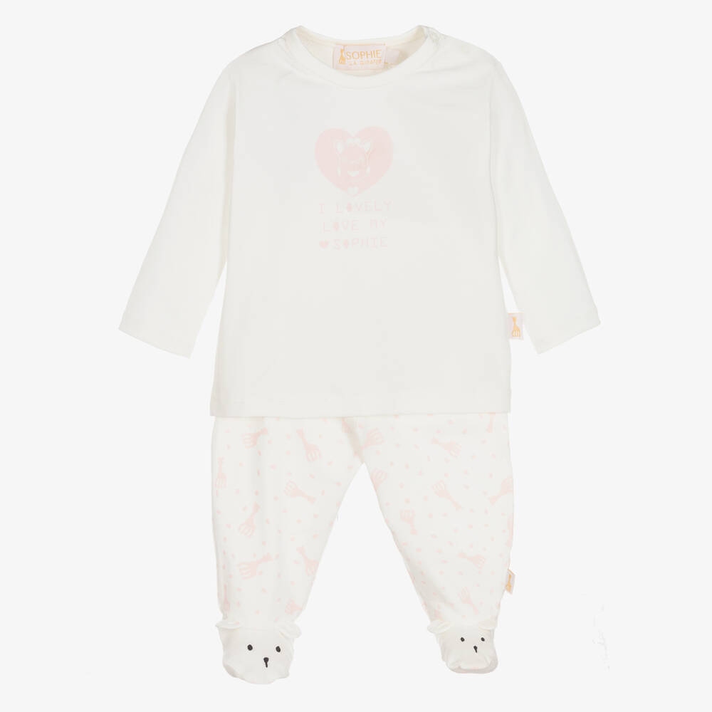Sophie la Girafe-Ivory Cotton 2 Piece Babygrow | Childrensalon Outlet
