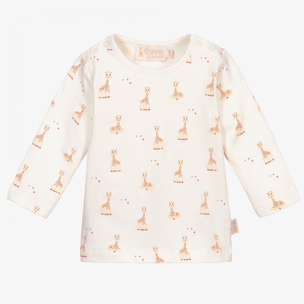 Sophie la Girafe - Elfenbeinfarbenes Baumwolloberteil mit Giraffen-Print | Childrensalon
