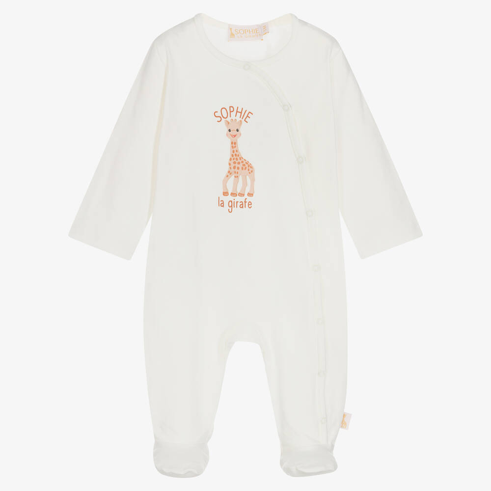 Sophie la Girafe - Ivory Cotton Logo Babygrow | Childrensalon