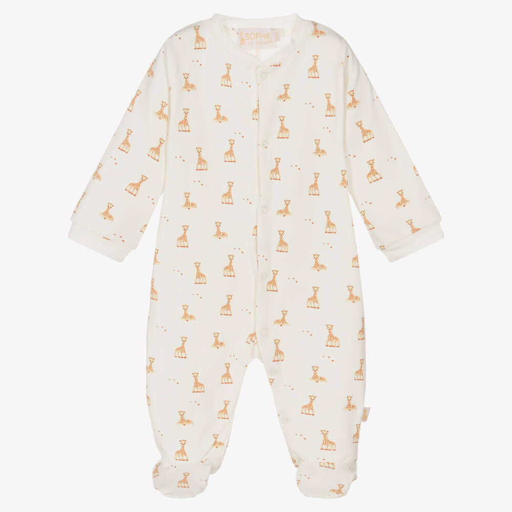 Sophie la Girafe - Ivory Giraffe Print Babygrow | Childrensalon