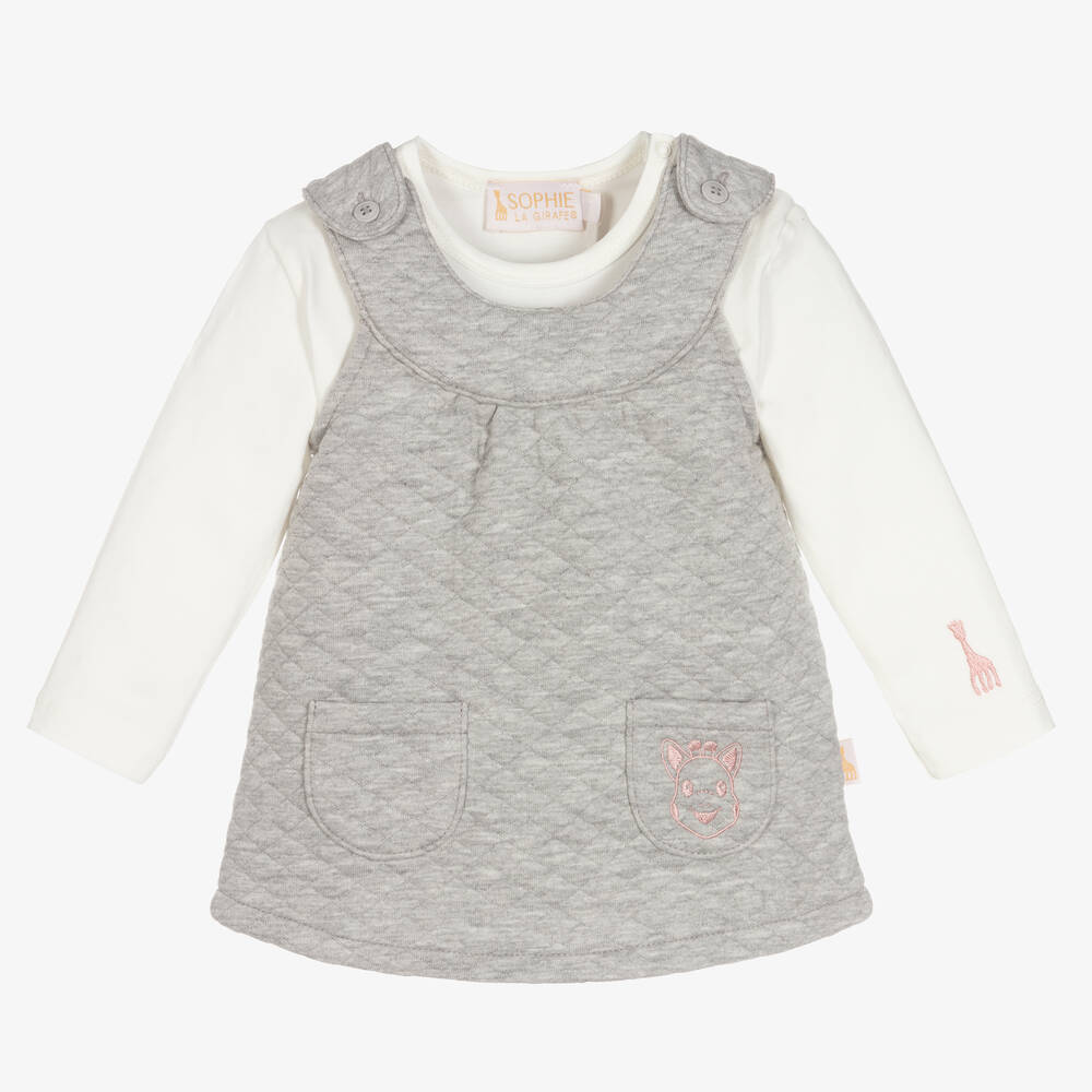 Sophie la Girafe-Ivory & Grey Baby Dress Set | Childrensalon Outlet