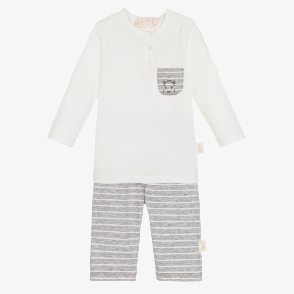 Sophie la Girafe-Ivory & Grey Baby Trousers Set | Childrensalon Outlet