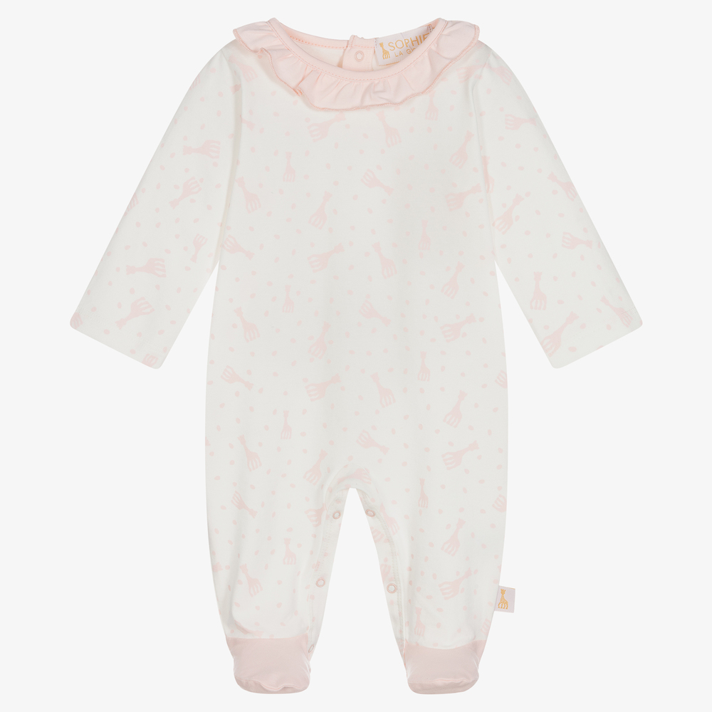 Sophie la Girafe - Ivory & Pink Cotton Babygrow | Childrensalon